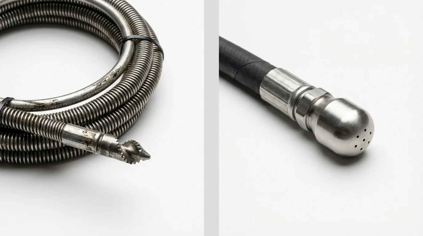 Drain snake cable and hydro jetting nozzle used for drain cleaning in Ceres, CA