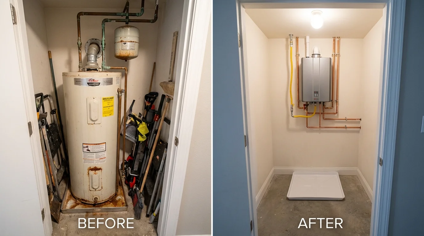 Tank water heater versus wall-mounted tankless unit comparison for Ceres, CA homeowners