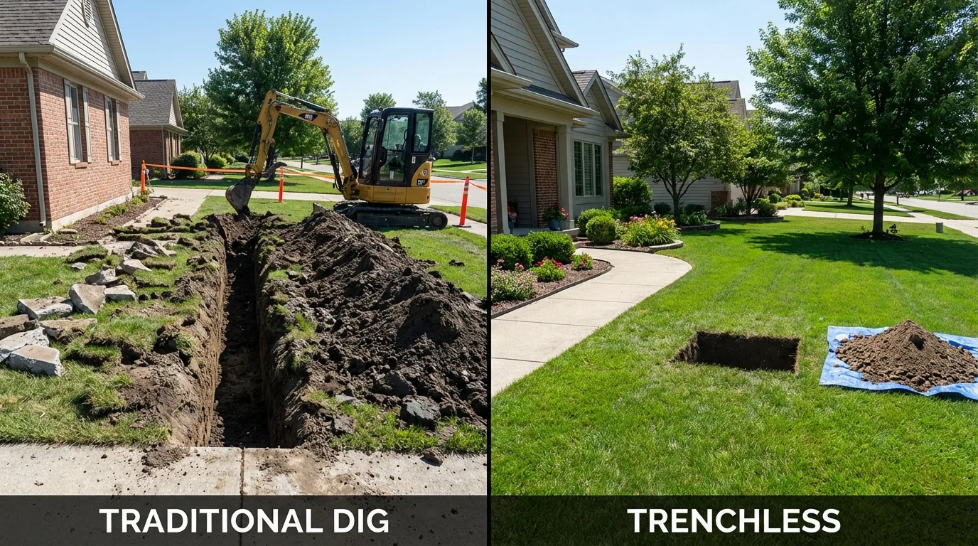 Trenchless sewer repair with minimal yard damage versus traditional excavation in Ceres, CA